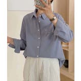 ブルー | ポケット付きオーバーカラーシャツ | aimoha 