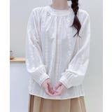 ホワイト | フリル襟刺繍スモックブラウス | aimoha