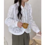 ホワイト | 花柄フロントカットシャツブラウス | aimoha