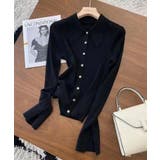 ブラック | 襟付きリブニットトップス | aimoha 