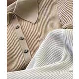 ベージュ | 襟付きリブニットトップス | aimoha 