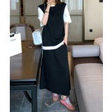 ブラック | 配色レイヤード風 トップス×スカート | aimoha 