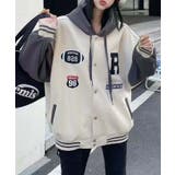 ライトベージュ | フード付きワッペンスタジャン | aimoha