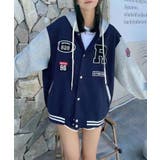 ネイビー | フード付きワッペンスタジャン | aimoha