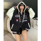 ブラック | フード付きワッペンスタジャン | aimoha