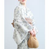 花模様コットン浴衣4点セット ゆかた・へこ帯・下駄・髪飾り | aimoha  | 詳細画像4 