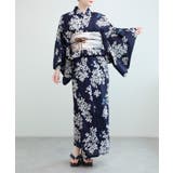 Z | 花模様コットン浴衣4点セット ゆかた・へこ帯・下駄・髪飾り | aimoha 