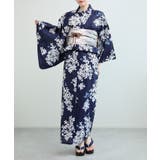 花模様コットン浴衣4点セット ゆかた・へこ帯・下駄・髪飾り | aimoha  | 詳細画像49 