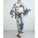 花模様コットン浴衣4点セット ゆかた・へこ帯・下駄・髪飾り | aimoha  | 詳細画像17 