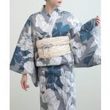 S | 花模様コットン浴衣4点セット ゆかた・へこ帯・下駄・髪飾り | aimoha 