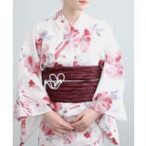 U | 花模様コットン浴衣4点セット ゆかた・へこ帯・下駄・髪飾り | aimoha 