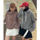 ボーダー柄ジップアップ パーカー | aimoha  | 詳細画像1 