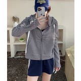 ダークグレー | ボーダー柄ジップアップ パーカー | aimoha 