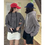 ボーダー柄ジップアップ パーカー | aimoha  | 詳細画像4 