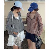 ボーダー柄ジップアップ パーカー | aimoha  | 詳細画像8 