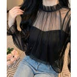 ブラック | シアーギャザー ハイネックブラウス (SS) | aimoha 