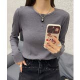 グレー | 長袖ヘンリーネックリブTシャツ | aimoha 