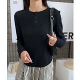 ブラック | 長袖ヘンリーネックリブTシャツ | aimoha 