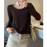 モカ | 【Banico】配色ネックデザイン長袖トップス | aimoha
