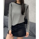 ラインデザインシンプル長袖Tシャツ | aimoha  | 詳細画像1 