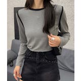 グレー | ラインデザインシンプル長袖Tシャツ | aimoha 