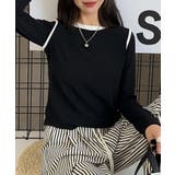 ブラック | ラインデザインシンプル長袖Tシャツ | aimoha 