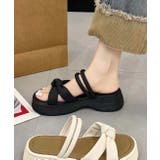 ブラック | 【shoes 365】リボンデザインダブルストラップ厚底サンダル | aimoha