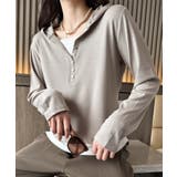 ボタンデザインフード長袖トップス | aimoha  | 詳細画像1 