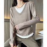 ベージュ | 【Banico】Vネックシンプル長袖トップス | aimoha 