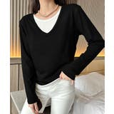 ブラック | 【Banico】Vネックシンプル長袖トップス | aimoha 