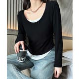 ブラック | レイヤード風デザイン長袖Tシャツ | aimoha 