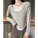 ベージュ | レイヤード風デザイン長袖Tシャツ | aimoha 