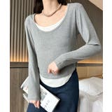 ライトグレー | レイヤード風デザイン長袖Tシャツ | aimoha 