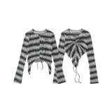 ブラック | for girls バターフライ変形裾グラデーションボーダーカットソー | HOOK