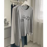 グレー | キャット刺繍ロングスリーブTシャツ | aimoha