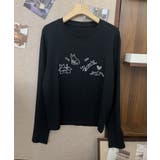 ブラック | キャット刺繍ロングスリーブTシャツ | aimoha