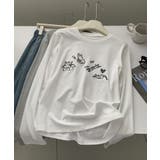 ホワイト | キャット刺繍ロングスリーブTシャツ | aimoha