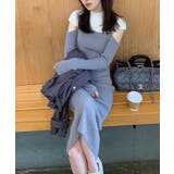 ワンピース 2トーンカラー肩開きニットロングワンピース 韓国ファッション | aimoha | 詳細画像2