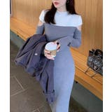 ワンピース 2トーンカラー肩開きニットロングワンピース 韓国ファッション | aimoha | 詳細画像4