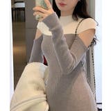 ワンピース 2トーンカラー肩開きニットロングワンピース 韓国ファッション | aimoha | 詳細画像19