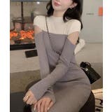 ワンピース 2トーンカラー肩開きニットロングワンピース 韓国ファッション | aimoha | 詳細画像43