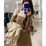 ベージュ | ワンピース 2トーンカラー肩開きニットロングワンピース 韓国ファッション | aimoha