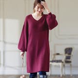 ラズベリー | もっちりパフ袖ニットワンピース | alotta