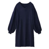 ネイビー | もっちりパフ袖ニットワンピース | alotta