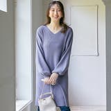 パープル | もっちりパフ袖ニットワンピース | alotta
