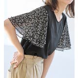 ブラック花柄 | 袖シフォンゆるTシャツ | Viola e Viola