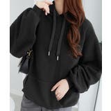 ブラック | 裏起毛パフ袖ゆったりパーカー       | alotta