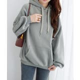 ミント | 裏起毛パフ袖ゆったりパーカー       | alotta