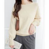 ボートネック×袖パールの上品トップス パール調ボタン付ミラノリブニット | alotta | 詳細画像13