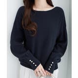 ボートネック×袖パールの上品トップス パール調ボタン付ミラノリブニット | alotta | 詳細画像23